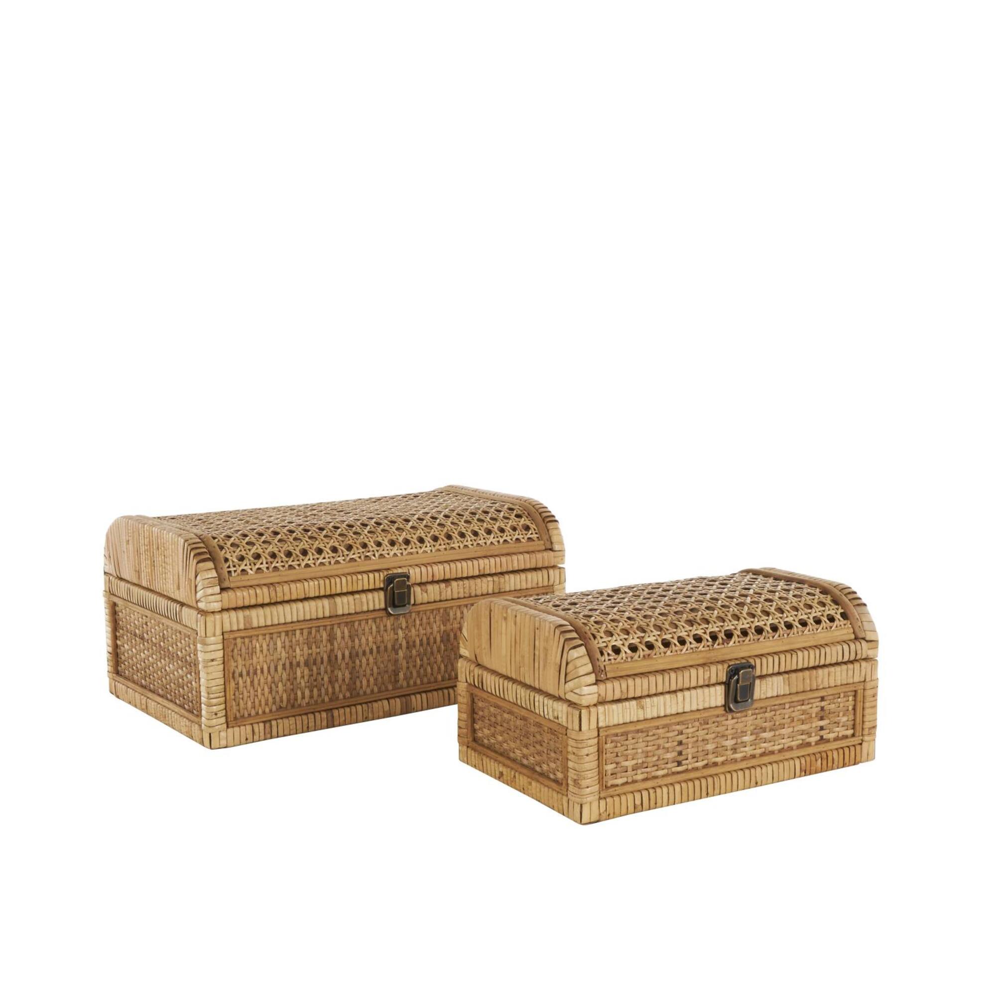 Brown Rattan Handmade Woven Storage Box with Curved Tops & Wrapped Edges, 2ct.